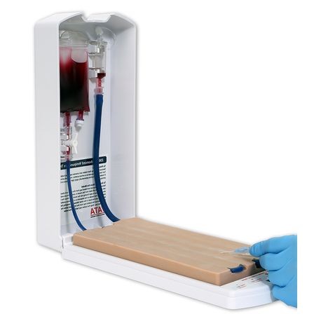 A venipuncture arm pad with realistic blue veins, designed for medical training purposes.