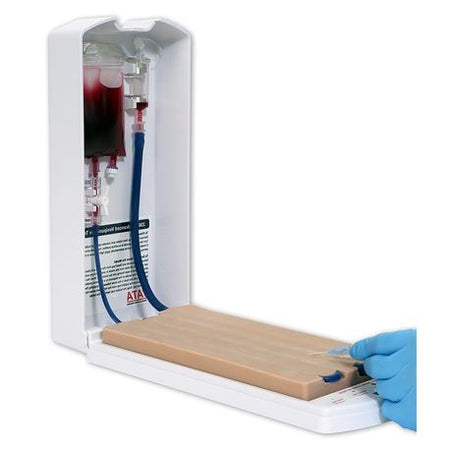 A venipuncture arm pad with realistic blue veins, designed for medical training purposes.