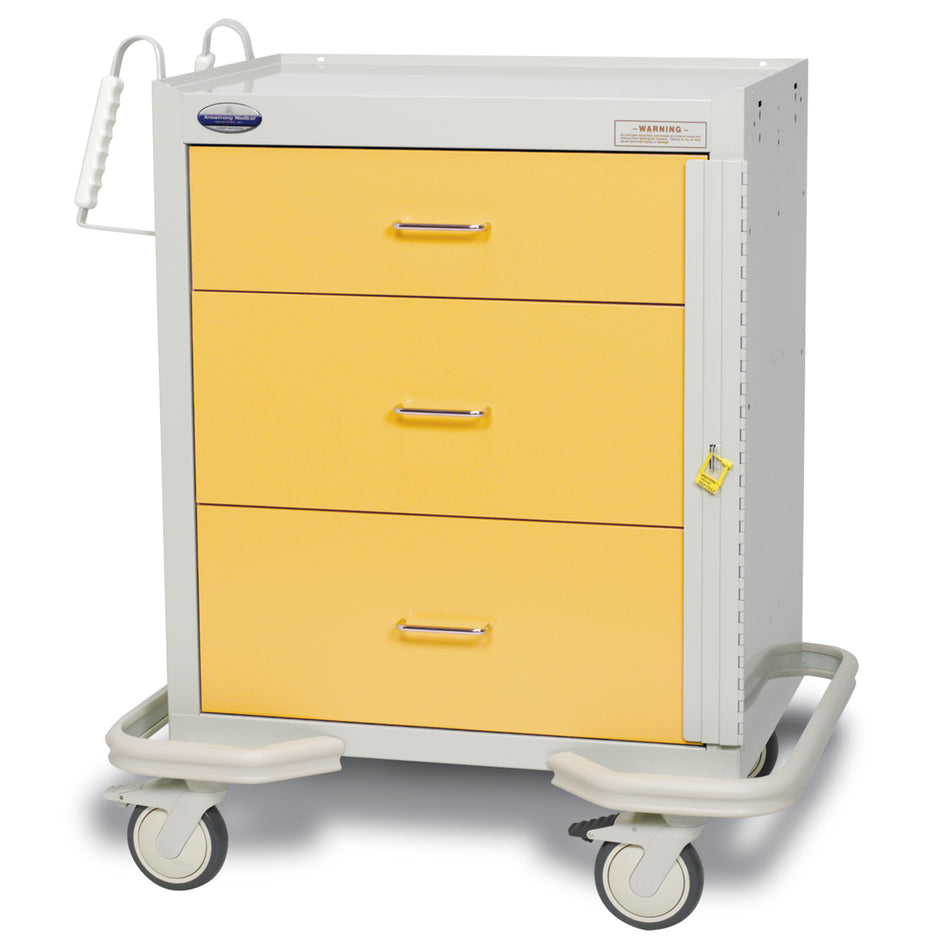 Medical cart with yellow drawers on a white background