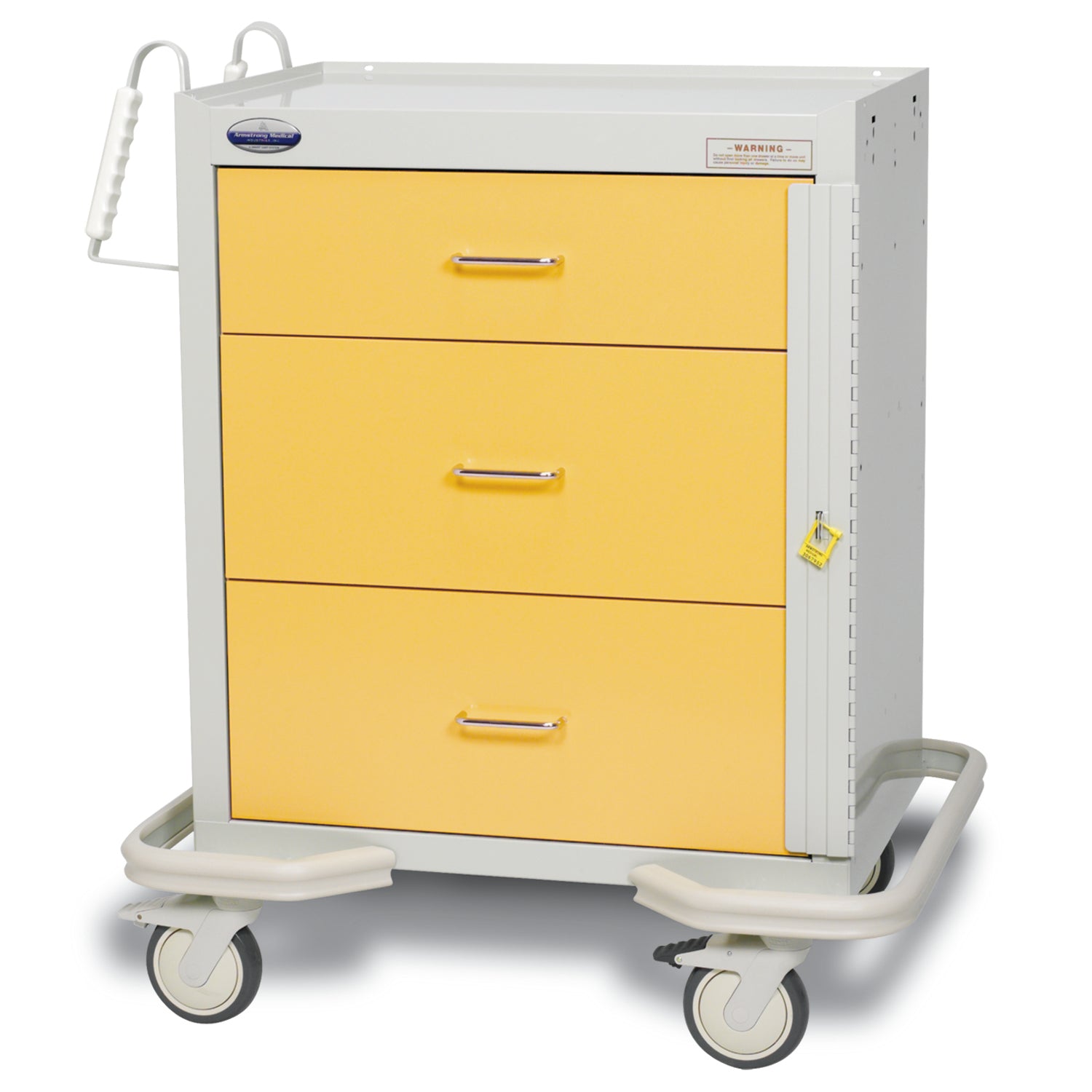 Medical cart with yellow drawers on a white background