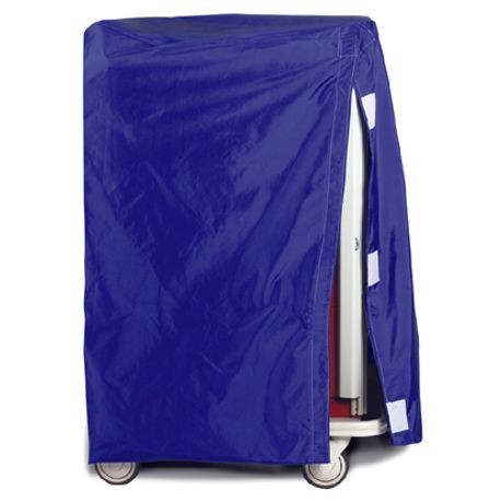 A blue nylon cover with Velcro tabs designed to fit over a medical cart.