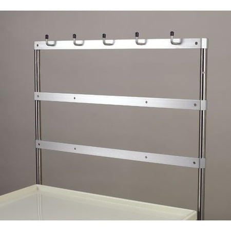 A metal trellis system with two uprights and three cross bars, designed to add additional height to a cart.