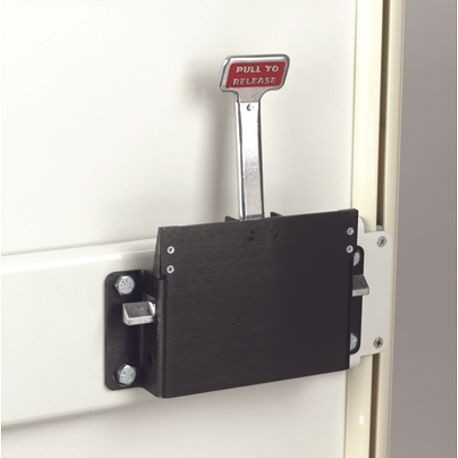 A white accessory panel with multiple slots, attached to the front of a medical cart.