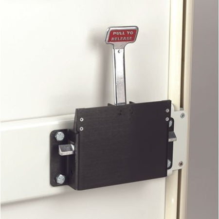 A white accessory panel with multiple slots, attached to the front of a medical cart.