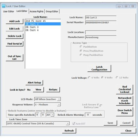 A screenshot of a wireless network software interface, displaying features such as adding or editing locks, viewing lock configurations, setting alerts, and managing user access.