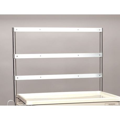 A metal trellis system with two uprights and three cross bars, designed to add additional height to a cart.