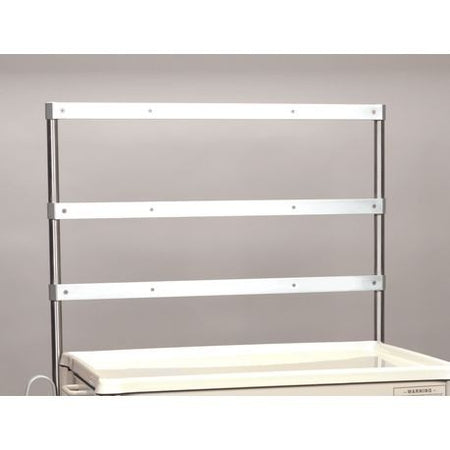 A metal trellis system with two uprights and three cross bars, designed to add additional height to a cart.